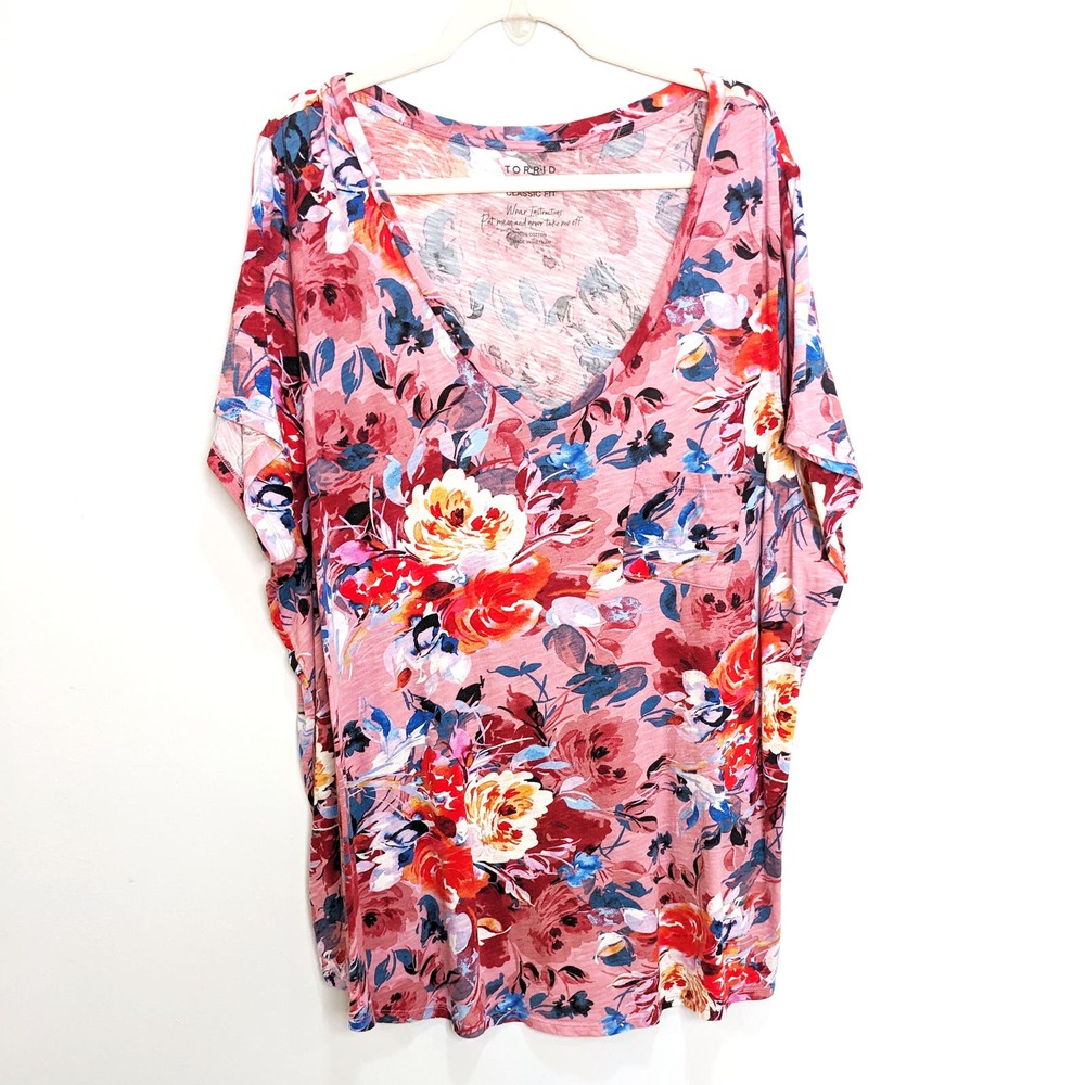 Torrid Womens 4X Plus Size Classic Fit Floral T Shirt Pink Multicolor